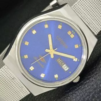 Б/у мужские часы CITIZEN AUTOMATIC 8200 JAPAN DAY&DATE с синим циферблатом a432590-2 R112-a432590