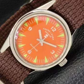 Б/у мужские часы FAVRE LEUBA SEA KING с ручным заводом, швейцарские, с оранжевым циферблатом a432547-2 R112-a432547