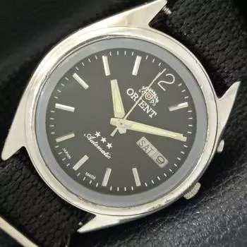 Б/У МУЖСКИЕ ЧАСЫ ORIENT AUTOMATIC 46941 JAPAN DAY&DATE С ЧЕРНЫМ ЦИФЕРБЛАТОМ A431489-2 R107-a431489