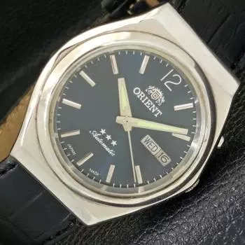 Б/У МУЖСКИЕ ЧАСЫ ORIENT AUTOMATIC 46941 JAPAN DAY&DATE СИНИЙ ЦИФЕРБЛАТ A431497-2 R107-a431497