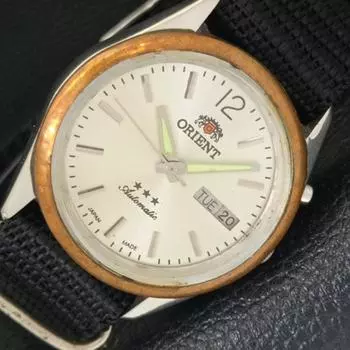 Б/У МУЖСКИЕ ЧАСЫ ORIENT AUTOMATIC 46941 JAPAN DAY&DATE СЕРЕБРЯНЫЙ ЦИФЕРБЛАТ A431505-2 R107-a431505