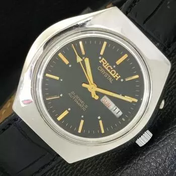 Б/у мужские часы RICOH R31 автоматические японские с черным циферблатом и днем и датой a433074-2 R114-a433074