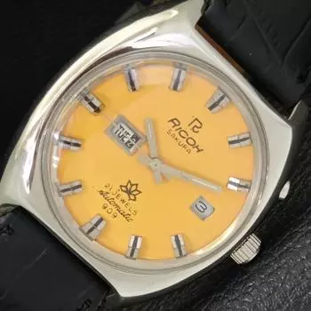 Б/у мужские часы RICOH R31 автоматические японские с желтым циферблатом и функцией DAY&DATE a433095-2 R114-a433095