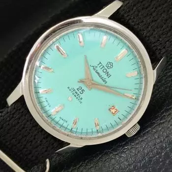 Б/У МУЖСКИЕ ЧАСЫ TITONI AIRMASTER ROTOMATIC SWISS TURQUOISE BLUE DIAL a432182-2 R110-a432182