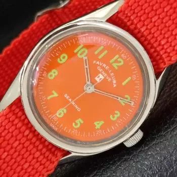 Б/У МУЖСКИЕ ШВЕЙЦАРСКИЕ ЧАСЫ FAVRE LEUBA SEA KING С РУЧНЫМ ЗАВОДОМ, ОРАНЖЕВЫЙ ЦИФЕРБЛАТ A431420-2 R107-a431420