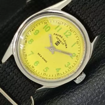 Б/У МУЖСКИЕ ШВЕЙЦАРСКИЕ ЧАСЫ FAVRE LEUBA SEA KING С РУЧНЫМ ЗАВОДОМ, ЖЕЛТЫЙ ЦИФЕРБЛАТ a432551-2 R112-a432551
