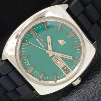 Б/у мужские швейцарские часы ENICAR AUTOMATIC 1147 DAY&DATE с зеленым циферблатом A431432-2 R107-a431432