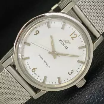 Б/У мужские швейцарские часы ENICAR STAR JEWELS с ручным заводом и белым циферблатом a433023-2 R114-a433023