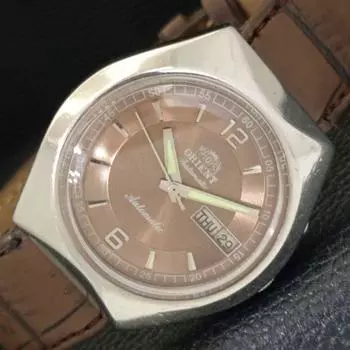 Б/У ORIENT AUTOMATIC 46941 ЯПОНИЯ МУЖСКИЕ ЧАСЫ DAY&DATE КОРИЧНЕВОГО ЦВЕТА С ЦИФЕРБЛАТОМ a432860-2 R113-a432860