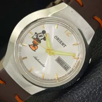 Б/У ORIENT AUTOMATIC MENS 46941 JAPAN CARTOON БЕЛЫЙ ЦИФЕРБЛАТ ЧАСЫ a430160-2 R101-a430160