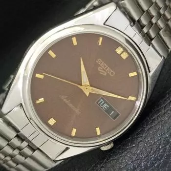 Б/у оригинальные старинные автоматические мужские часы SEIKO 5 из Японии с коричневым циферблатом a433319-2 R115-a433319
