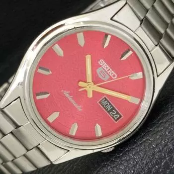 Б/у оригинальные старинные автоматические мужские часы SEIKO 5 из Японии с красным циферблатом a435051-2 R122-a435051