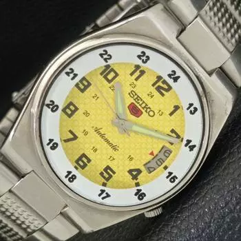 Б/У оригинальные старинные автоматические мужские часы SEIKO 5 из Японии с желтым циферблатом a434940-2 R122-a434940