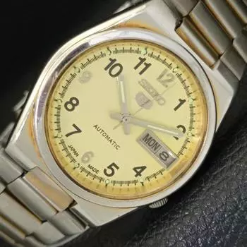 Б/у оригинальные винтажные автоматические мужские часы SEIKO 5 из Японии с кремовым циферблатом a433329-2 R115-a433329