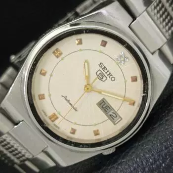 Б/у оригинальные винтажные автоматические мужские часы SEIKO 5 из Японии с кремовым циферблатом a433693-2 R118-a433693