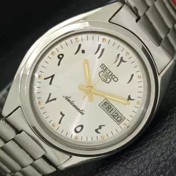 Б/У оригинальные винтажные часы SEIKO 5 AUTOMATIC JAPAN MENS CЕРЕБРИСТЫЙ ЦИФЕРБЛАТ a435087-2 R122-a435087