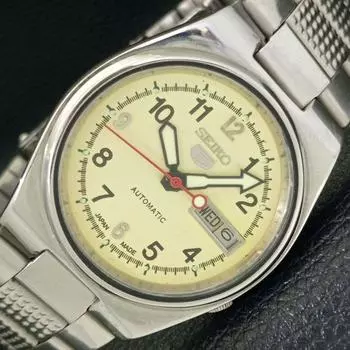 Б/у оригинальные винтажные часы SEIKO 5 с автоподзаводом из Японии с бежевым циферблатом a434621-2 R121-a434621