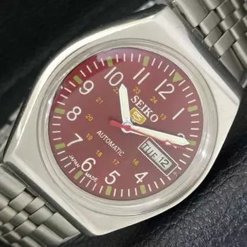 Б/у оригинальные винтажные часы SEIKO 5 с автоподзаводом, японские, мужские, темно-бордовые, с циферблатом a435052-2 R122-a435052