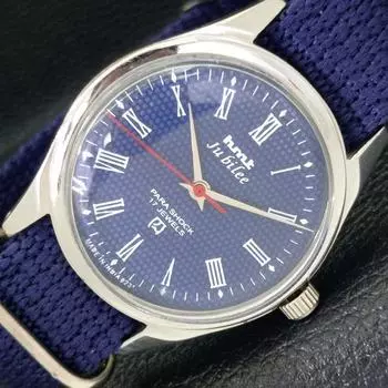 Б/У подлинные мужские часы HMT JUBILEE с ручным заводом, индийские, с синим циферблатом a430103-2 R101-a430103