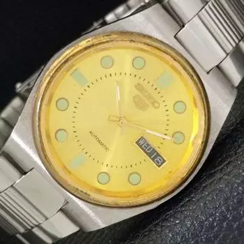 Б/У подлинные старинные автоматические мужские часы SEIKO 5 из Японии с золотым циферблатом a433543-2 R117-a433543