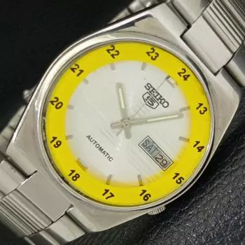 Б/У подлинные старинные автоматические мужские часы SEIKO 5 из Японии с серебряным циферблатом a434629-2 R121-a434629