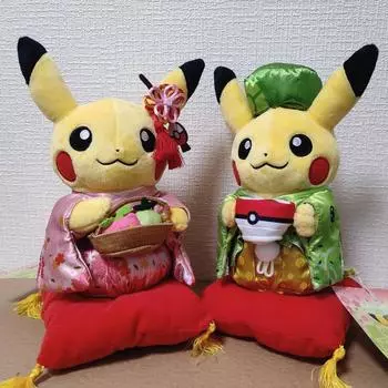 Б/у Pokemon Center Hannari Tea Party Kimono Pikachu Male Female Plush Set of 2