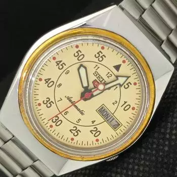 Б/У РЕДКИЕ ВИНТАЖНЫЕ SEIKO 5 AUTO 7009A ЯПОНИЯ МУЖСКИЕ ЧАСЫ С КРЕМАТЫМ ЦИФЕРБЛАТОМ 621a-a413410-2 SKU621a-a413410
