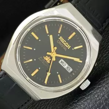 Б/у RICOH R31 автоматические японские мужские часы с черным циферблатом DAY&DATE a433082-2 R114-a433082