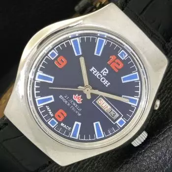Б/у RICOH R31 автоматические японские мужские часы с синим циферблатом и функцией «день и дата» a433071-2 R114-a433071