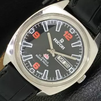 Б/у RICOH R31 JAPAN MENS AUTOMATIC DAY&DATE ЧЕРНЫЙ ЦИФЕРБЛАТ a433075-2 R114-a433075