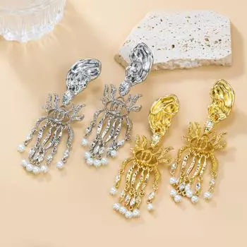 Б/у серьги-кисточки из ретро-сплава с жемчугом для женщин null серебряный