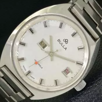 Б/У швейцарские автоматические мужские часы BULLA с белым циферблатом и функцией «день и дата» a432201-2 R110-a432201