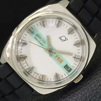 Б/у швейцарские автоматические мужские часы ENICAR с белым циферблатом и функцией «день и дата» A431431-2 R107-a431431