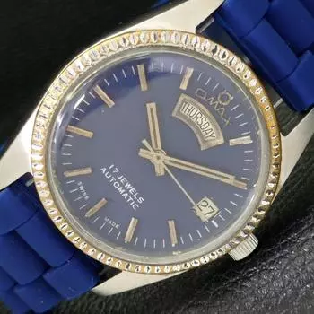 Б/у швейцарские автоматические мужские часы OMAX с синим циферблатом и функцией DAY&DATE a433052-2 R114-a433052