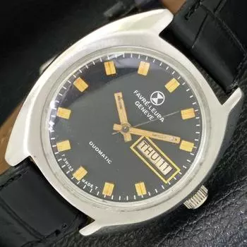 Б/у швейцарские часы FAVRE LEUBA GENEVE DUOMATIC мужские с черным циферблатом a433042-2 R114-a433042