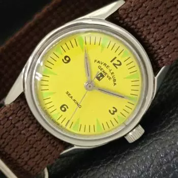 Б/у швейцарские часы FAVRE LEUBA SEA KING с ручным заводом, мужские, с желтым циферблатом a433007-2 R114-a433007