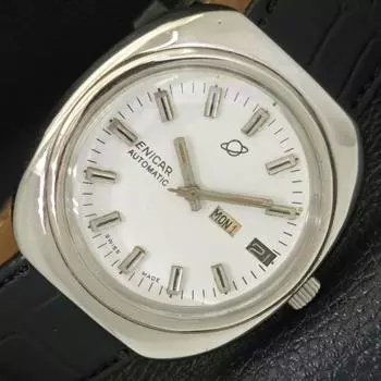 Б/у швейцарские мужские часы ENICAR AUTOMATIC 167 с белым циферблатом и функцией DAY&DATE a432175-2 R110-a432175