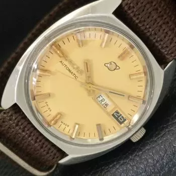 Б/у швейцарские мужские часы ENICAR AUTOMATIC 167 с бежевым циферблатом и функцией DAY&DATE a432796-2 R113-a432796