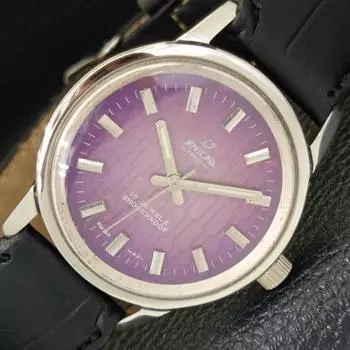 Б/у швейцарские мужские часы ENICAR STAR JEWELS с заводом и циферблатом фиолетового цвета a432164-2 R110-a432164