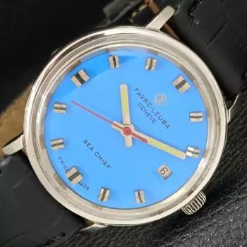 Б/у швейцарские мужские часы FAVRE LEUBA SEA CHIEF с ручным заводом и небесно-голубым циферблатом a432143-2 R110-a432143