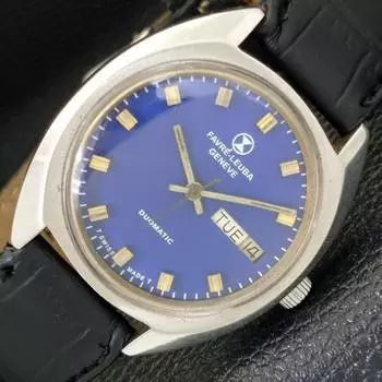 Б/У SWISS FAVRE LEUBA GENEVE DUOMATIC 1906 МУЖСКИЕ ЧАСЫ С СИНИМ ЦИФЕРОМ a432155-2 R110-a432155