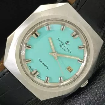 Б/У SWISS FAVRE LEUBA GENEVE DUOMATIC МУЖСКИЕ ЧАСЫ С БИРЮЗОВЫМ СИНИМ ЦИФЕРБЛАТОМ a432158-2 R110-a432158