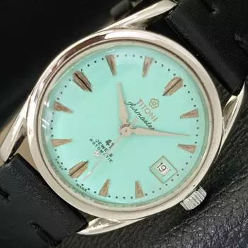 Б/У TITONI AIRMASTER ROTOMATIC SWISS MENS TURQUOISE BLUE DIAL WATCH A432308-2 R111-a432308