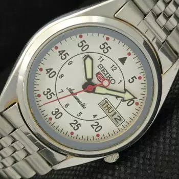 Б/У ВИНТАЖНЫЕ ЧАСЫ SEIKO 5 АВТОМАТИЧЕСКИЕ 7S26A ЯПОНИЯ МУЖСКИЕ D/D БЕЛЫЕ 597-a312924-9 SKU597-a312924