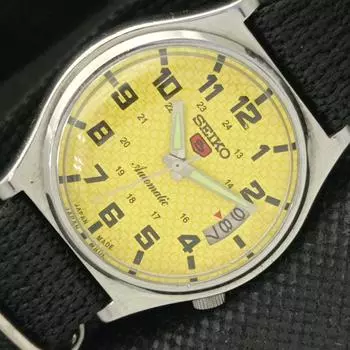 Б/У ВИНТАЖНЫЕ ЧАСЫ SEIKO 5 АВТОМАТИЧЕСКИЕ 7009A ЯПОНИЯ МУЖСКИЕ ДАТА ЖЕЛТЫЕ ЧАСЫ 593a-a311284-9 SKU593a-a311284