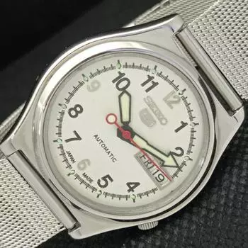 Б/У ВИНТАЖНЫЕ ЧАСЫ SEIKO 5 АВТОМАТИЧЕСКИЕ 7S26A ЯПОНИЯ МУЖСКИЕ D/D БЕЛЫЕ ЧАСЫ 594a-a311687-2 SKU594a-a311687