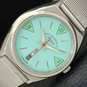 Б/у WEST END WATCH CO SWISS МУЖСКИЕ АВТОМАТИЧЕСКИЕ ЧАСЫ С БИРЮЗОВЫМ ЦИФЕРБЛАТОМ a433040-2 R114-a433040