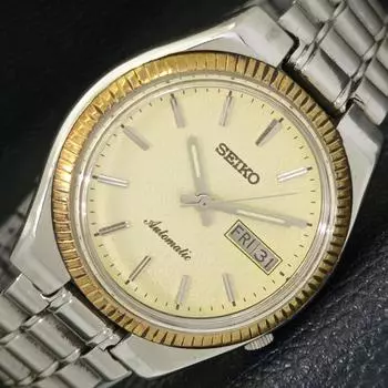 Б/У винтажные автоматические мужские часы SEIKO JAPAN с кремовым циферблатом и надписью «День/дата» a433554-2 R117-a433554