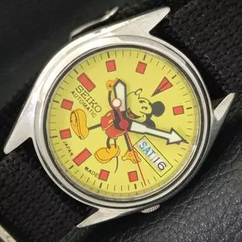 Б/у винтажные автоматические мужские часы SEIKO из Японии с рисунком из мультфильма, желтый циферблат a433900-2 R119-a433900