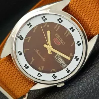 Б/У винтажные автоматические японские мужские часы SEIKO 5 с арабским коричневым циферблатом a435083-2 R122-a435083